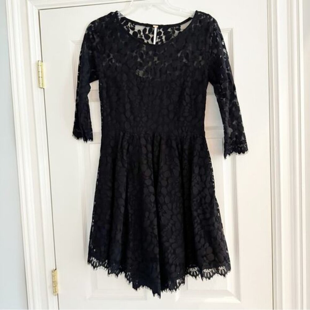Free people Black Mini Lace Dress Anthro Cocktail Party Size 2 - Picture 3 of 7